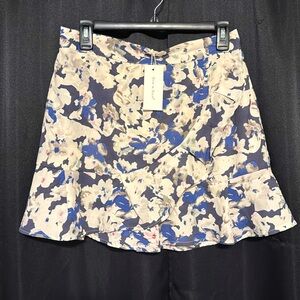 NWT Sim & Sam Boutique Grey Blue Floral Faux Ruffle Wrap Skirt Large